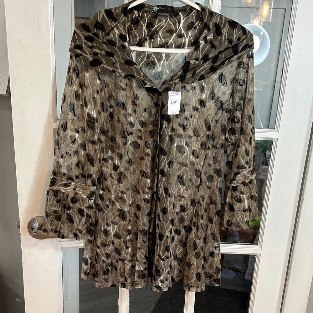 432.   Damee Olive and Black Sheer Animal-Print Jacket